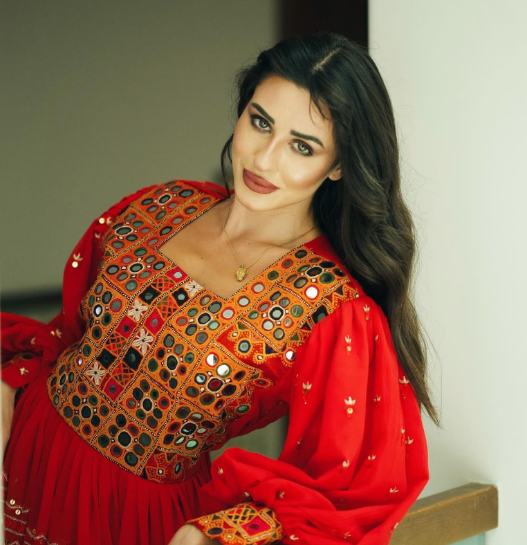 Red Vintage Mirror Embroidery Sequence Dress