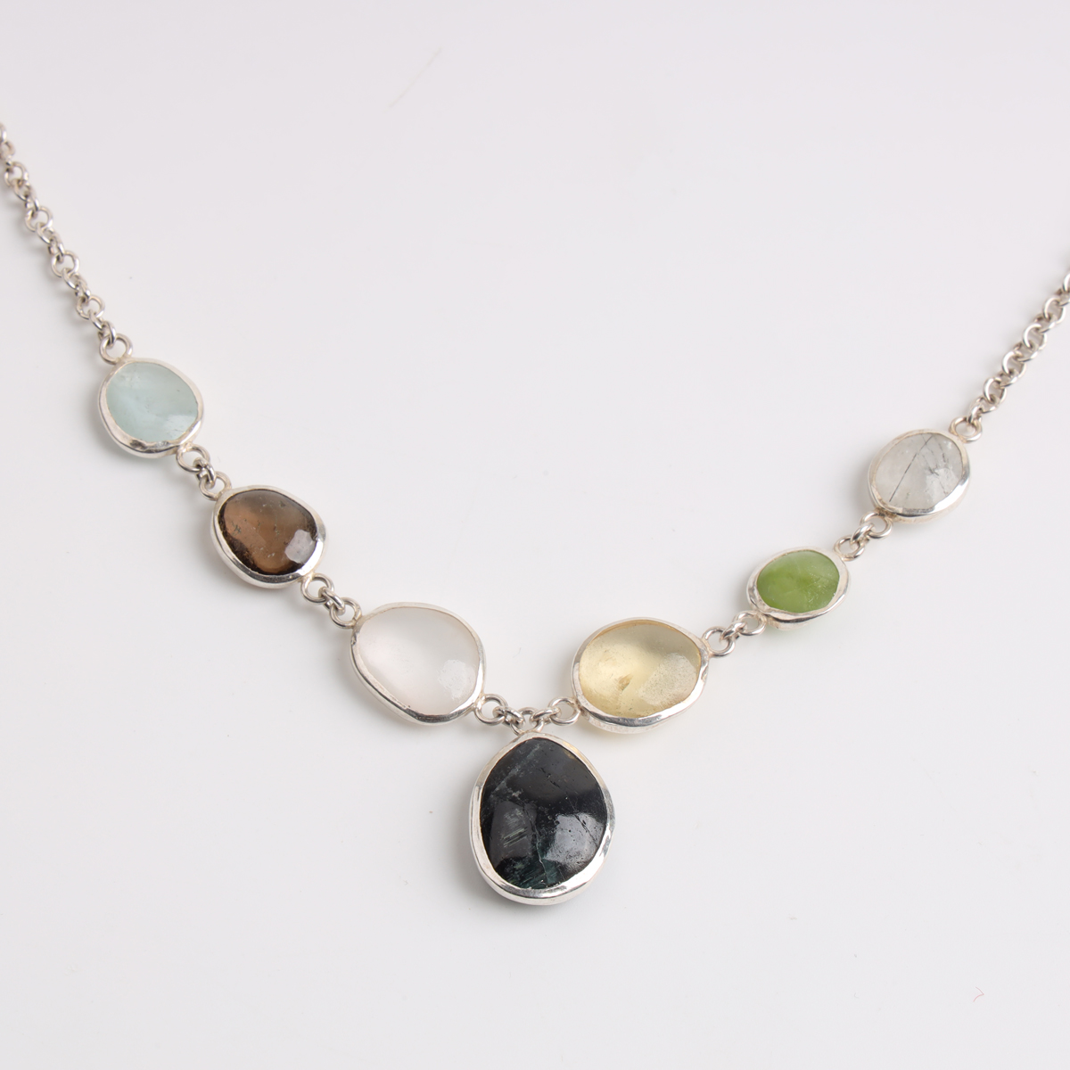Silver Necklace with Natural Gemstones