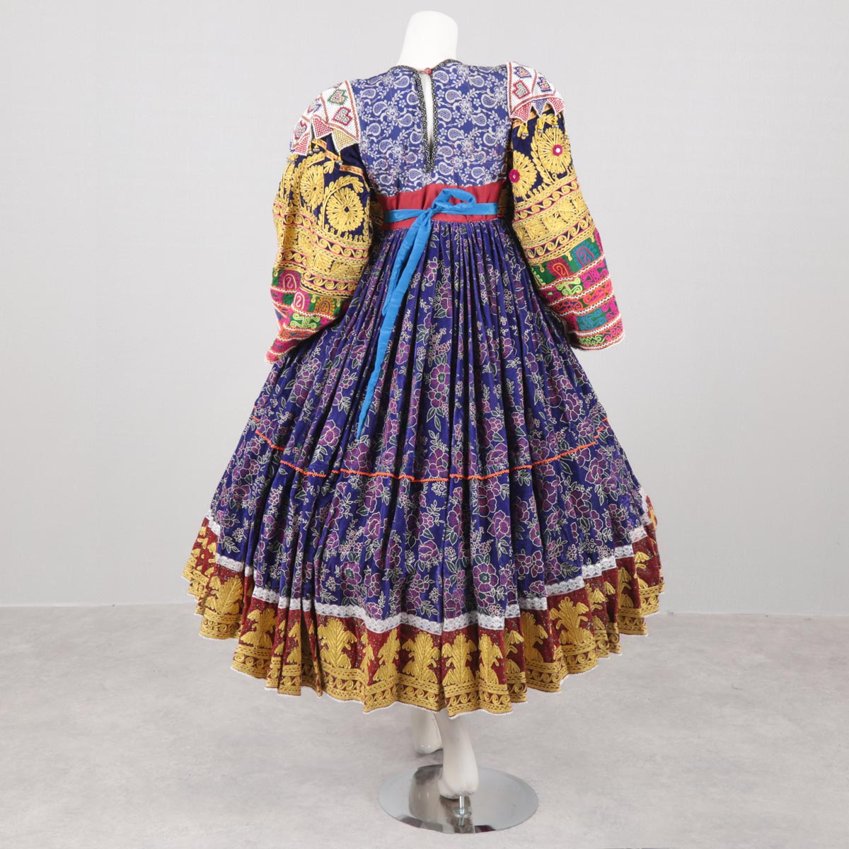 Blue Full Kuchi Embroidered Bridal Dress | Silk Velvet Balloon Sleeves Party Wear Frock 