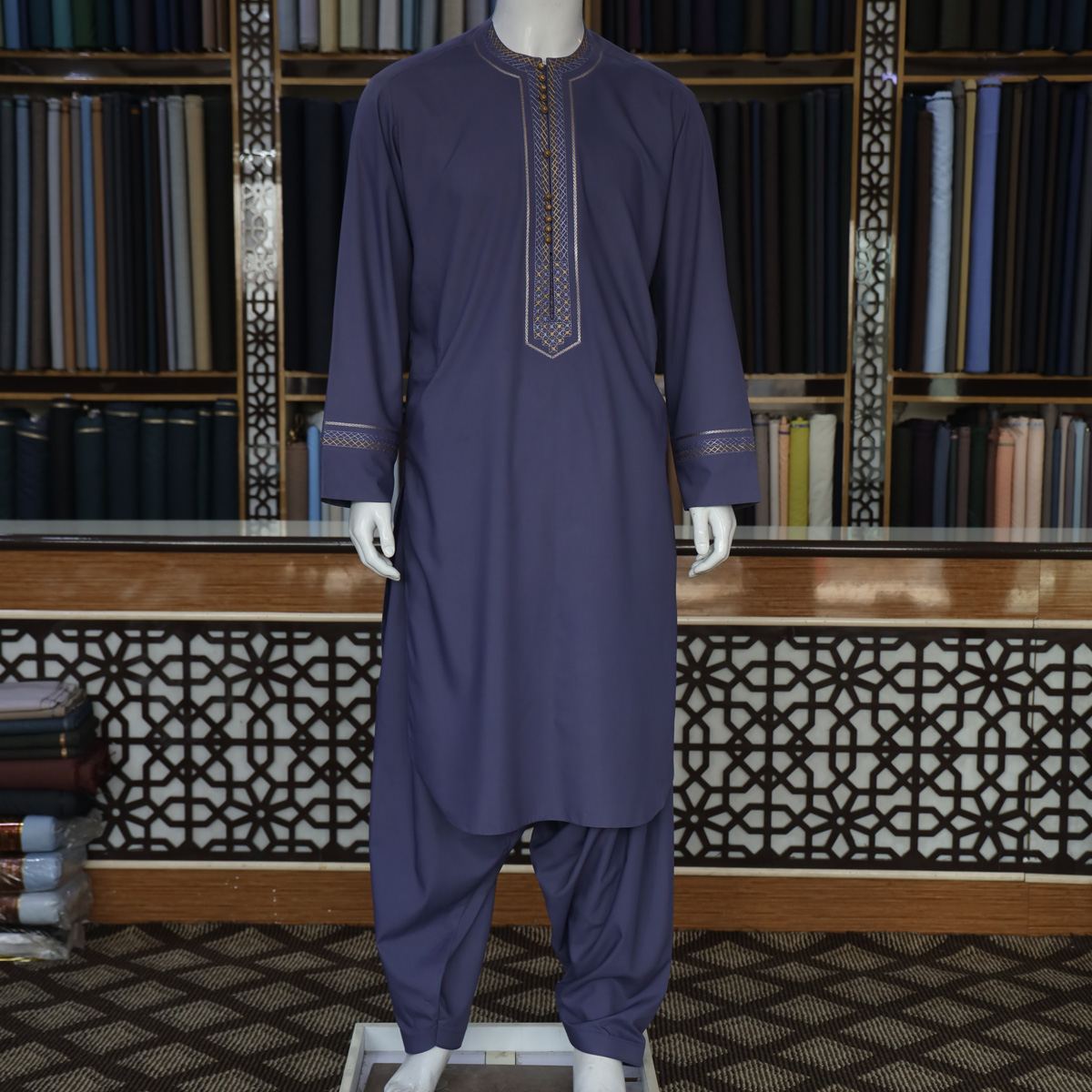 Pehran o Tunban, Mens Abaya Thobe Shirts Kaftan Longline Navy color