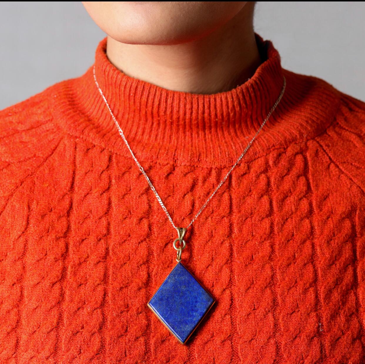 Lapis Lazuli Square Pendant | Silver Drop Chain Locket