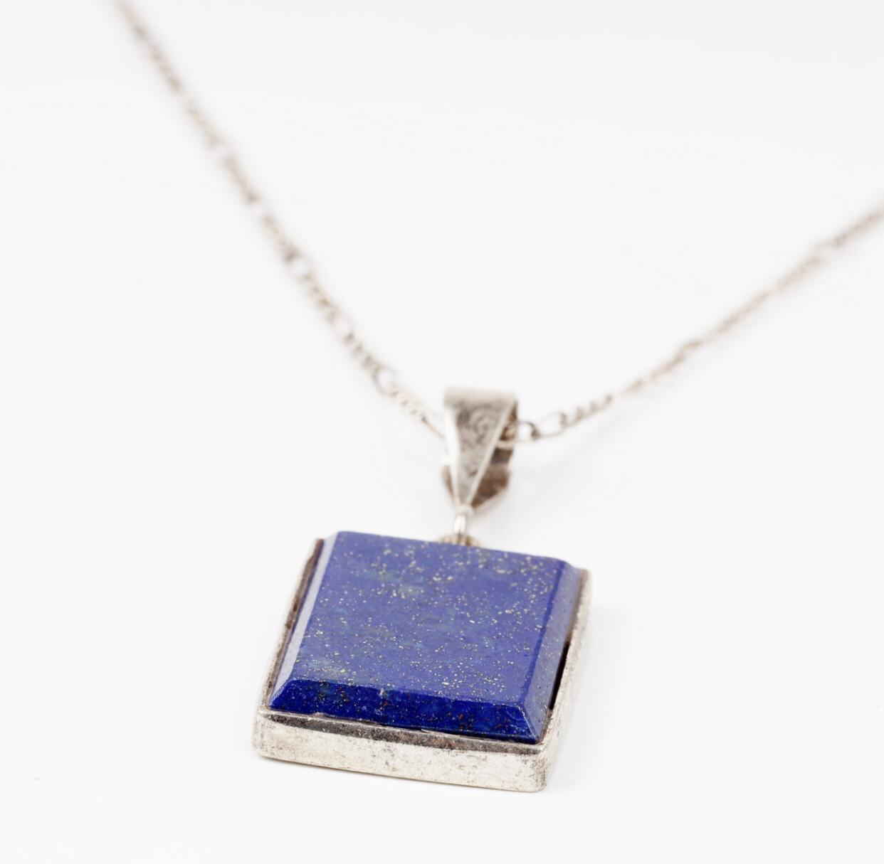 Lapis Lazuli Square Pendant | Silver Drop Chain Locket