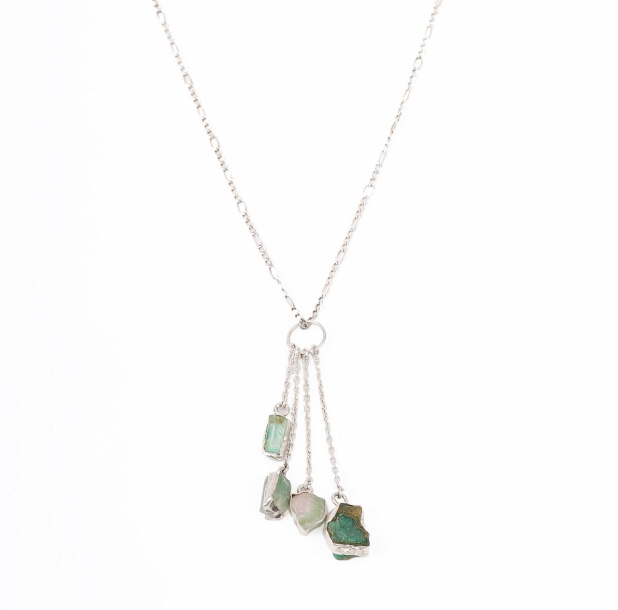 Three Stone Negligee Pendant | Silver Lariat Chain Locket