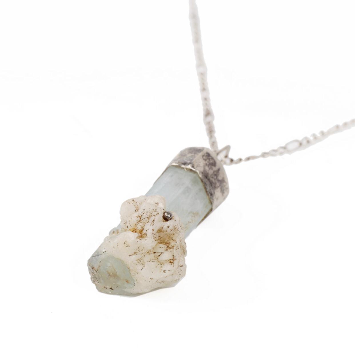 Aquamarine Tube-light Pendant | Silver Drop Chain Locket