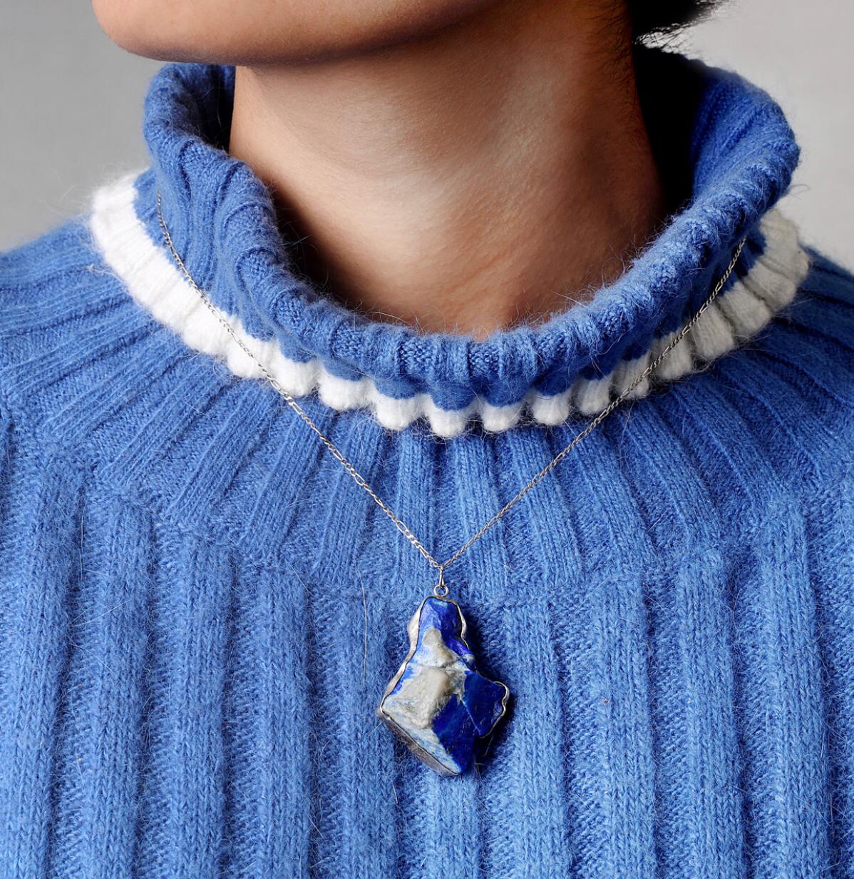 Lapis Lazuli Rough Cut Pendant | Silver Drop Chain Locket
