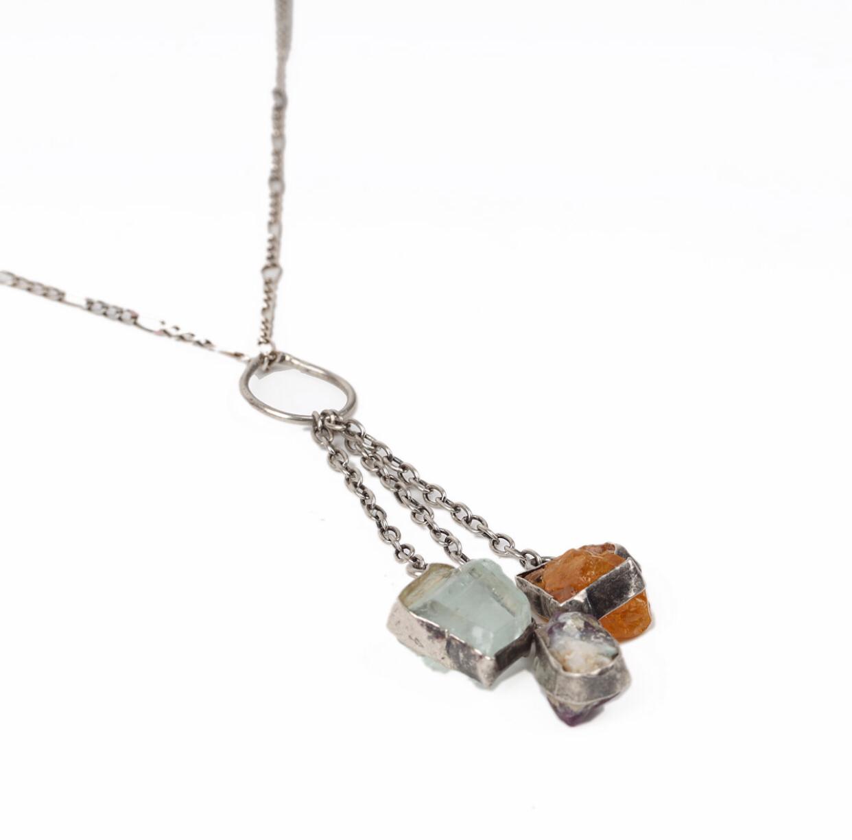 Three Stone Lariat Pendant | Silver Negligee Chain Pendant