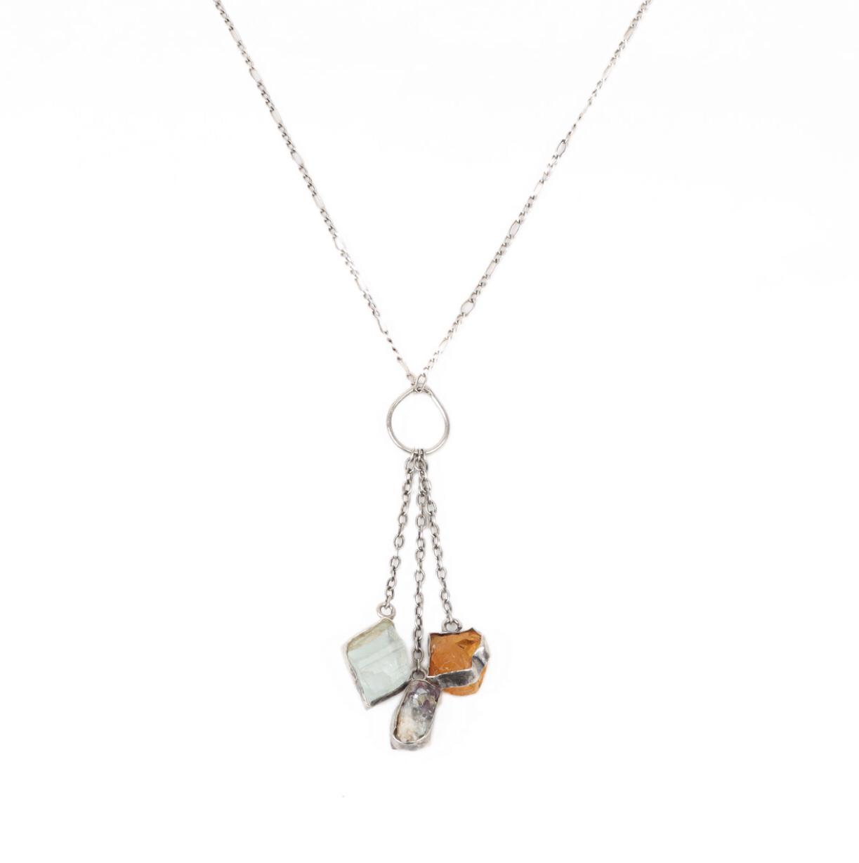 Three Stone Lariat Pendant | Silver Negligee Chain Pendant
