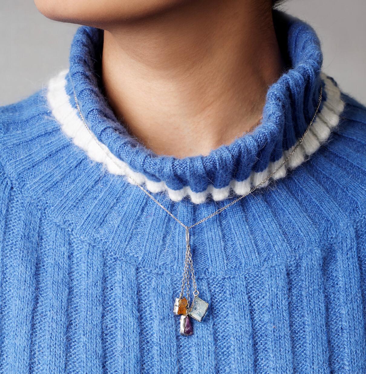 Three Stone Lariat Pendant | Silver Negligee Chain Pendant