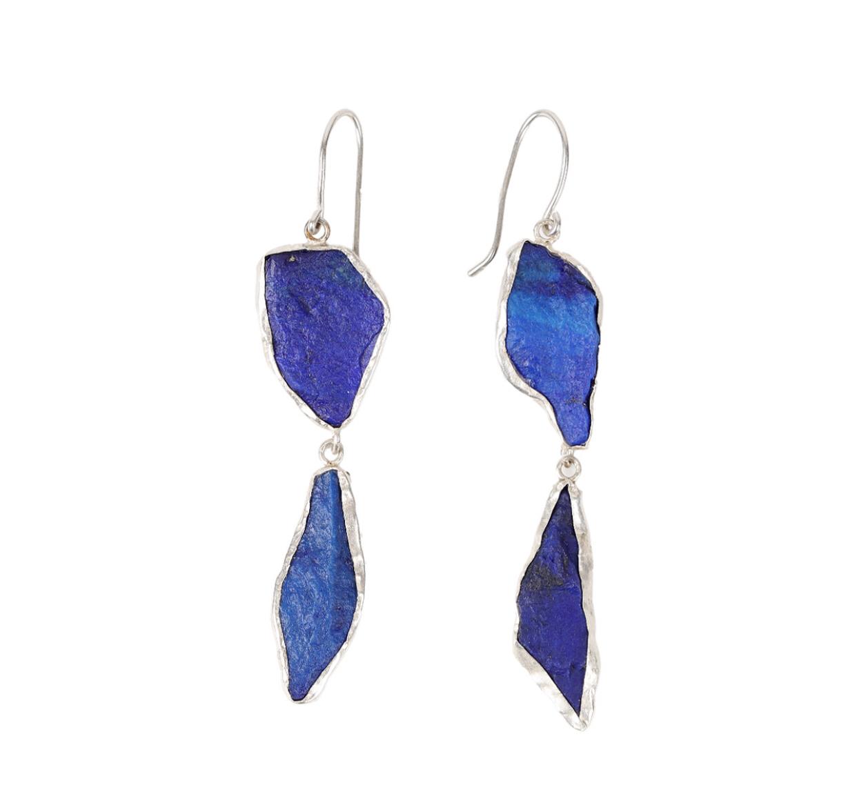 Lapis Lazuli Shoulder Earrings | Silver Dangle Drop Earrings
