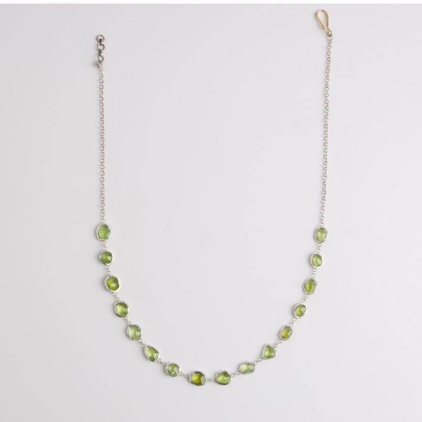 Silver Necklace with Natural Peridot Stones