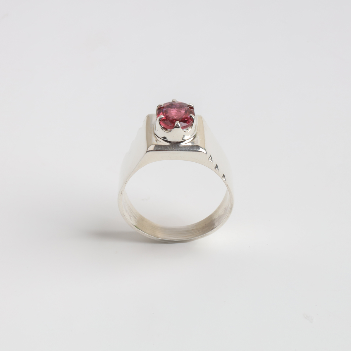 Minimalist Men’s Silver Ring with Pink Tourmaline Stone