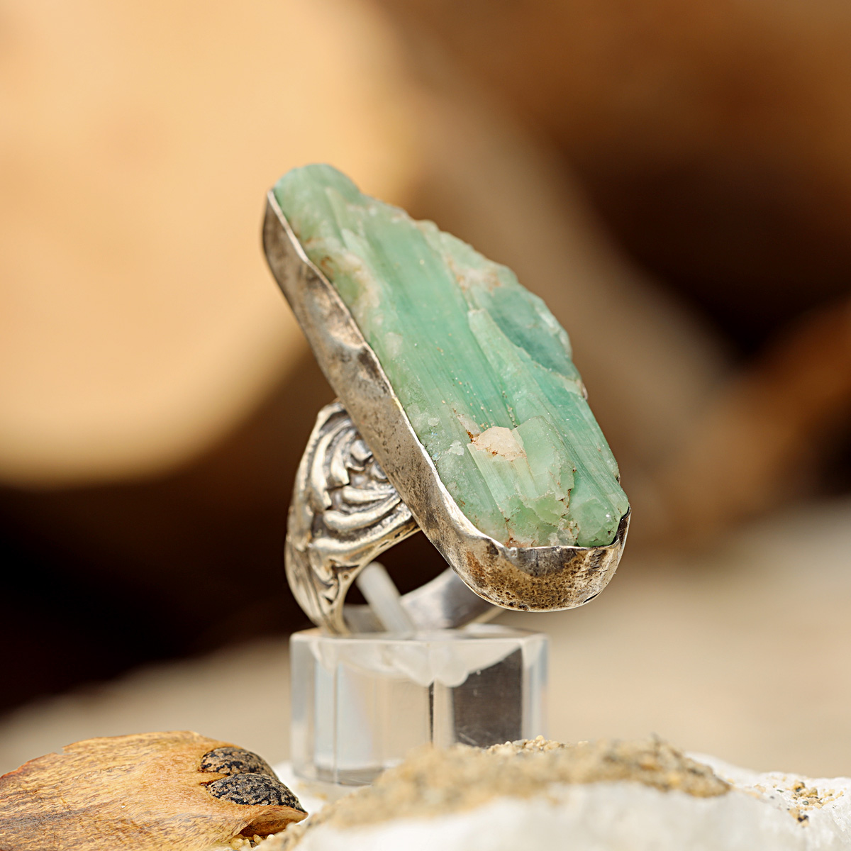Green Emerald Stone Ring | Rough Cut Handmade Ring