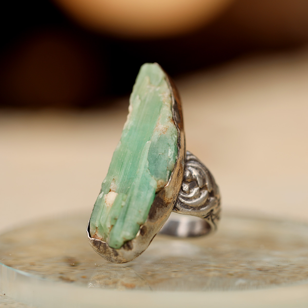 Green Emerald Stone Ring | Rough Cut Handmade Ring