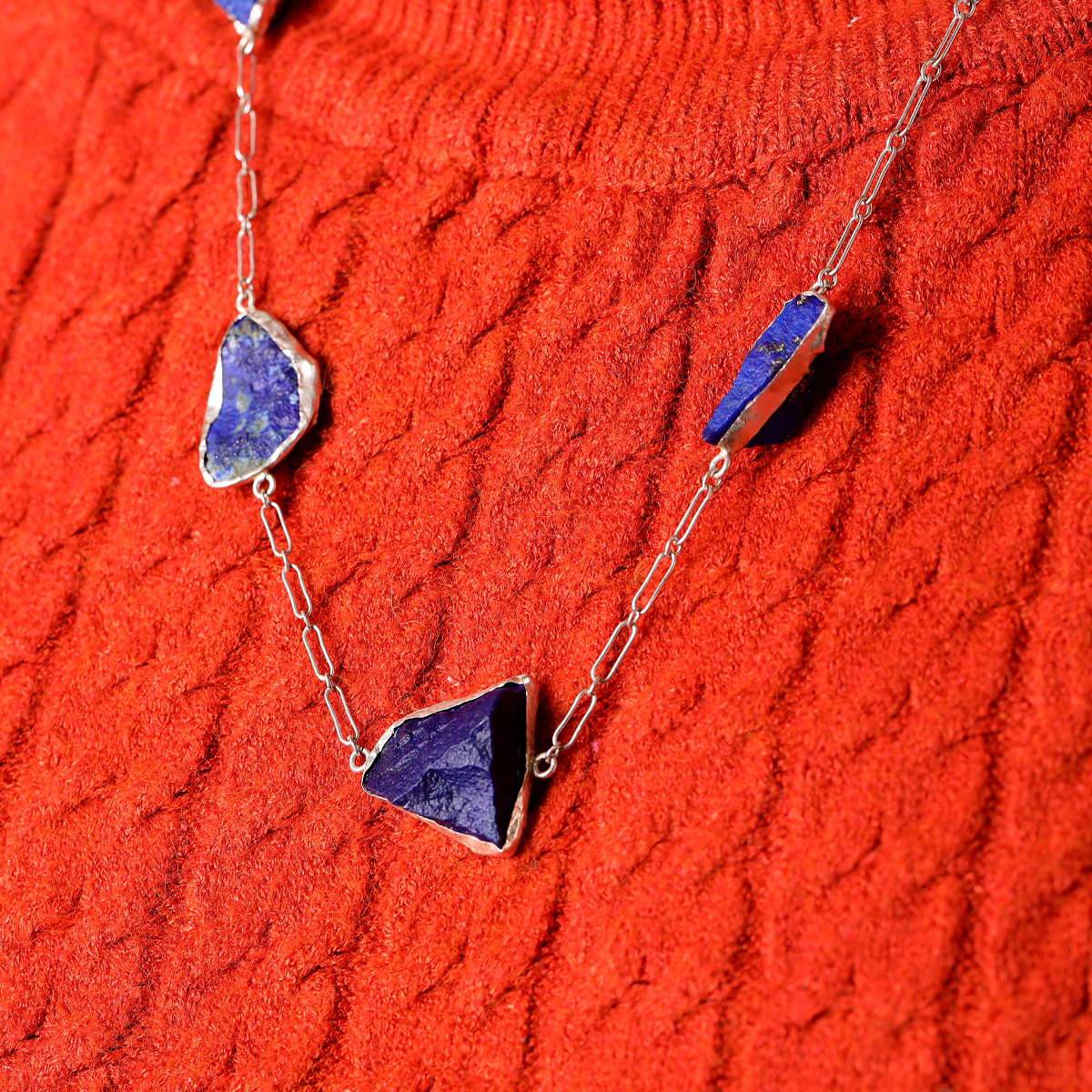 Lapis Lazuli Charm Necklace |  999 Silver Matinee Necklace 