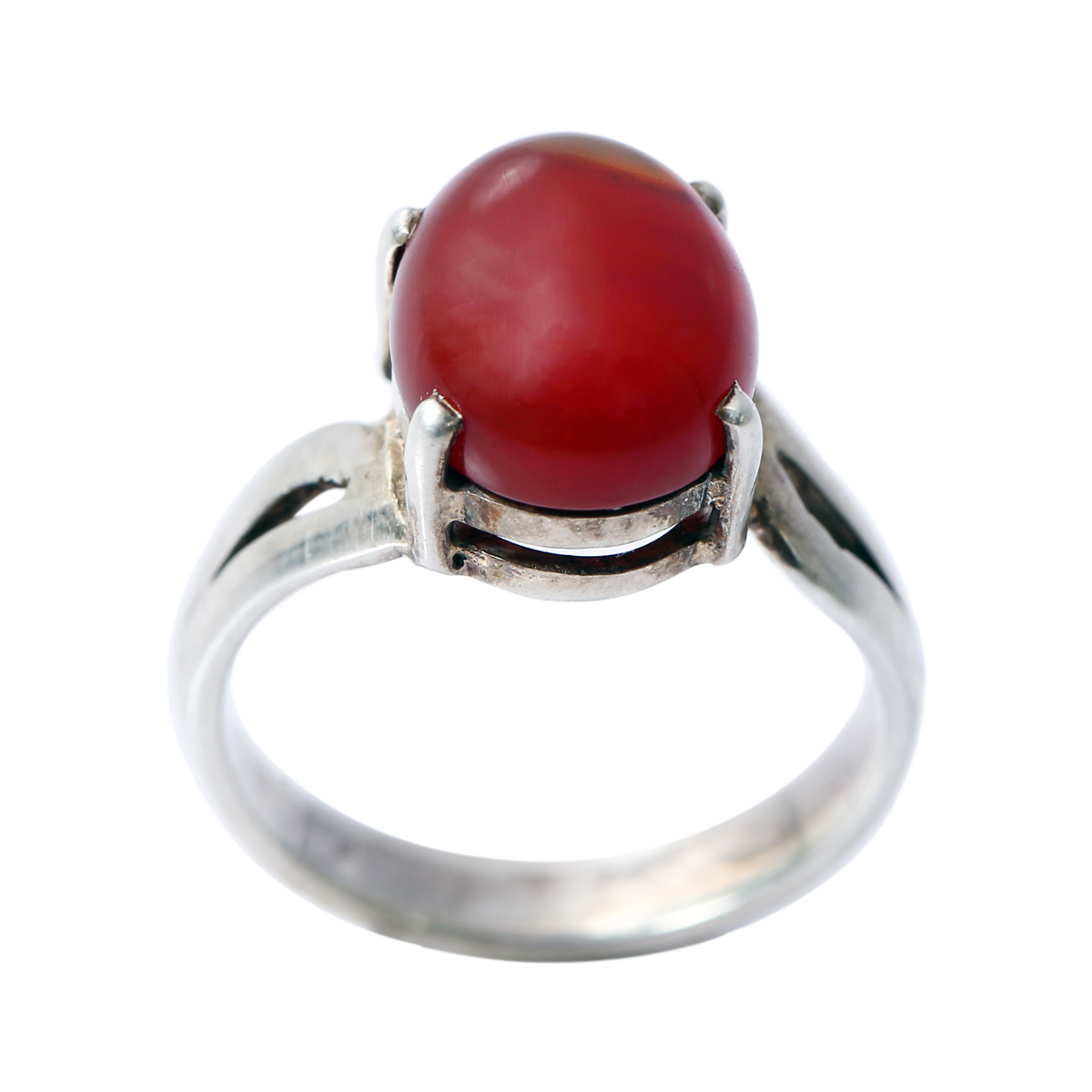 Red Agate Round Ring | Silver Solitaire Ring 