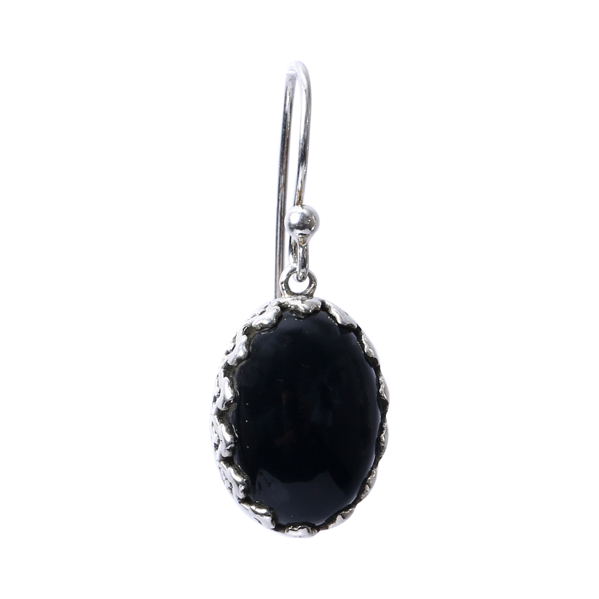 Black Agate Drop Earrings | Silver Round Hook Earrings