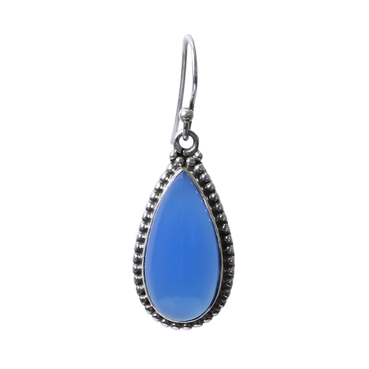 Blue Agate Hook Earrings | Silver Flat Pear Earrings