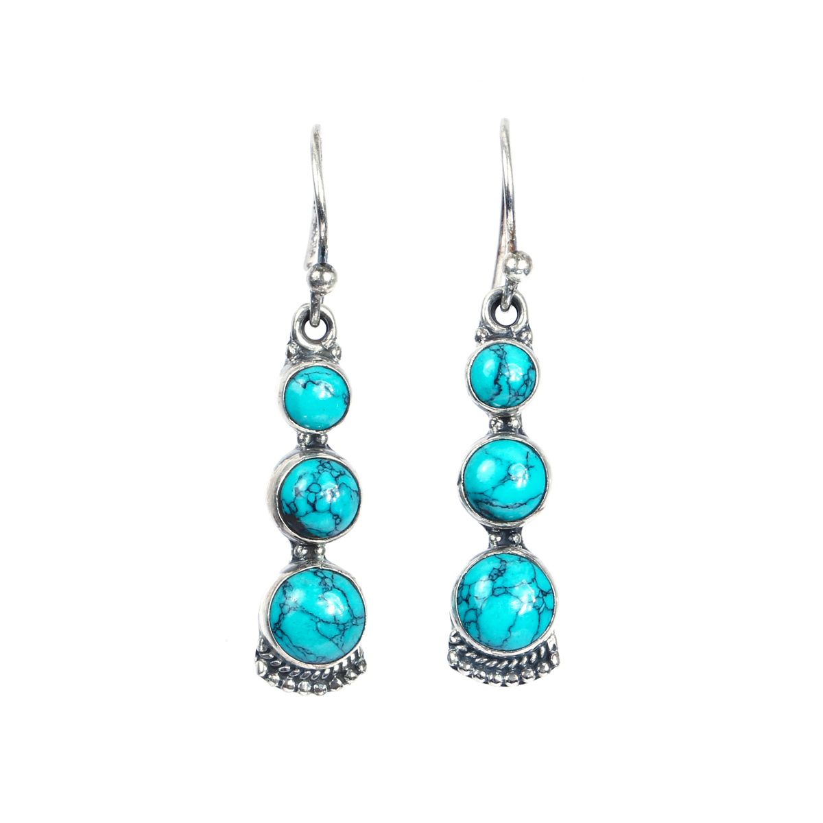 Turquoise Shoulder Duster Earrings | Silver Hook Earrings 