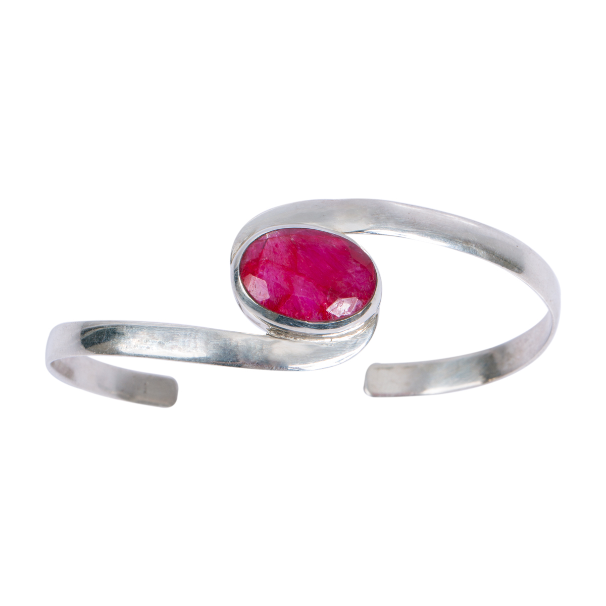 Pink Ruby Stone Bracelet | Wrap Silver Bracelet