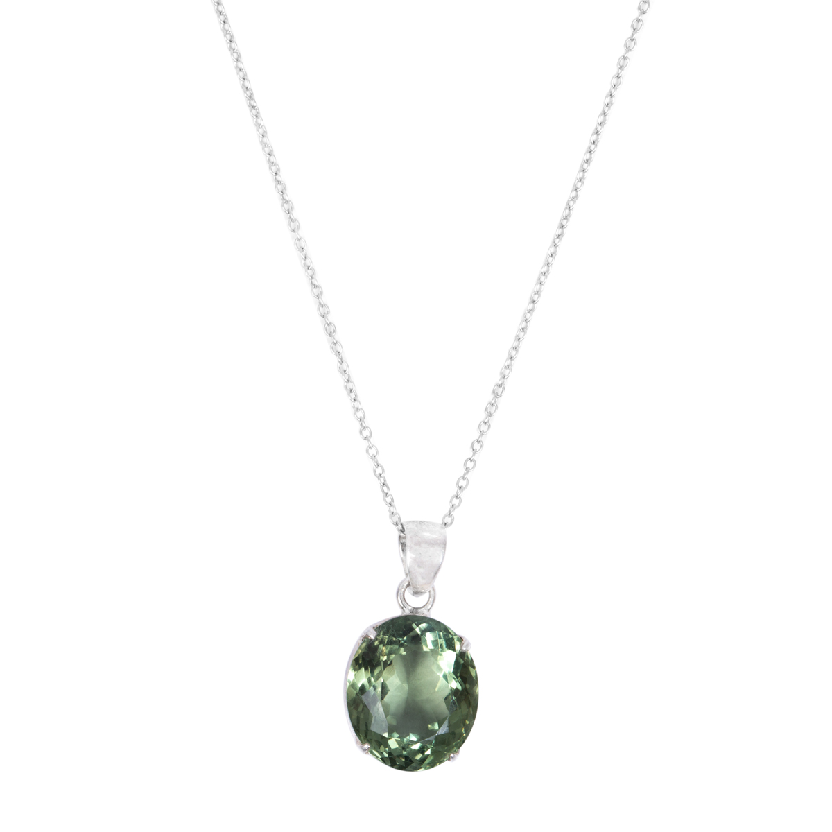 Green Quartz Stone Pendant | Drop Silver Locket 